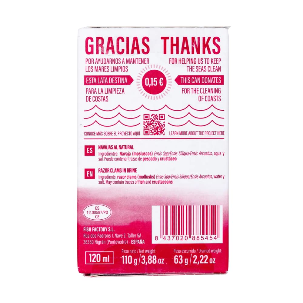 Natural razor clams from Galicia (Navajas) – 6/8 pieces 