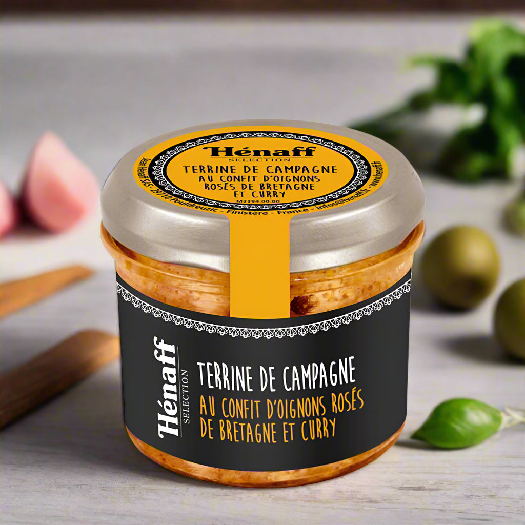 Henaff Landterrine mit Confit aus rosa Zwiebeln aus Roscoff und Curry 90g
