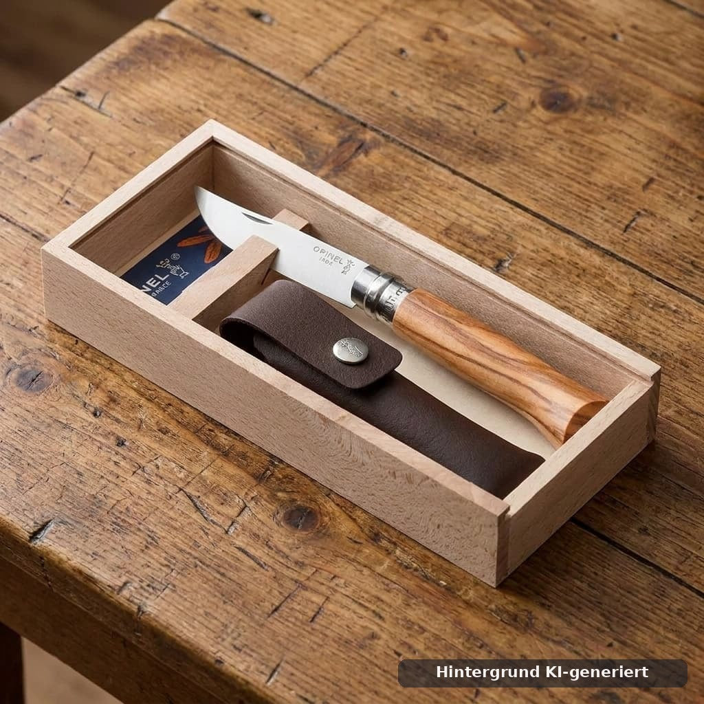 Opinel Geschenkset Nr. 8 – Taschenmesser Olivenholz mit Etui in der Holzbox