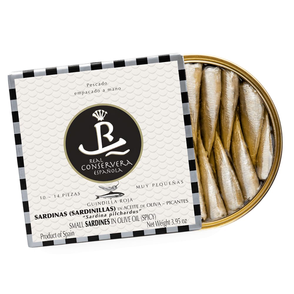 Sardinillas Picantes en Aceite de Oliva (Pikante kleine Sardinen aus Galizien) - Real Conservera Española - Maître Philippe & Filles