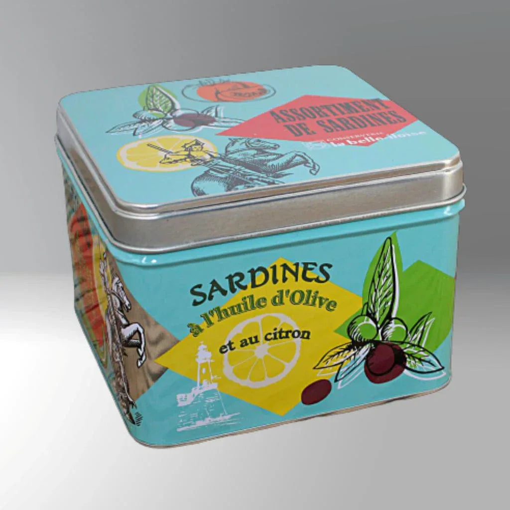Metalldose mit 5 verschiedenen Sardinendosen Belle Iloise